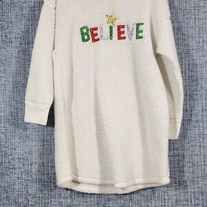 Cozy White Sherpa Pullover with Festive Christmas  Lettering